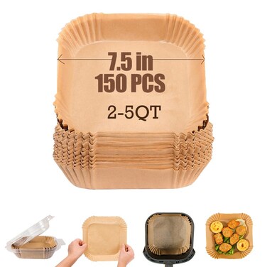 7.5 Inch Air Fryer Parchment Paper Liners Square,150 Pcs Non-stick &amp;Oil-proof Air Fryer Liners Disposable for 2-5 QT Frying,Baking,Roast