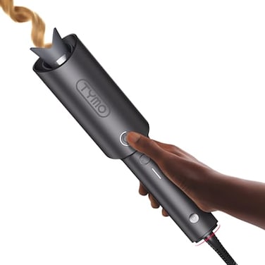 TYMO Automatic Rotating Curling Iron - TYMO CURLPRO Beach Waves 1 Inch Curling Wand, Portable Hair Curler, 500 Million Ionic, Dual Voltage &amp; Lightweight for Travel, Ceramic Coating, Metallic Gray
