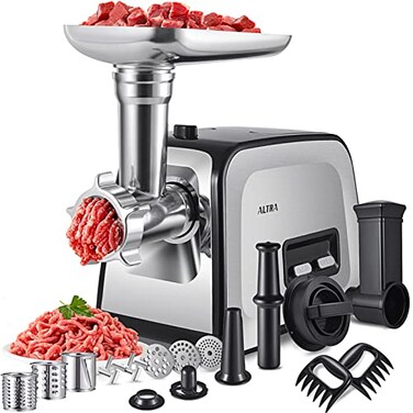 ALTRA LIFE Meat Grinder, Sausage Stuffer, [2800W Max] Electric Meat Mincer with Stainless Steel Blades &amp; 3 Grinding Plates,Sausage Maker &amp; Kubbe Kit for Home Kitchen &amp; Commercial Using