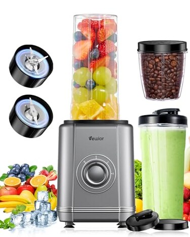 VEWIOR 1200W Blender for Shakes and Smoothies, Personal Blender with 6-Edge Blade, 22oz*2 BPA Free To-Go Cups, 3 Modes Control, Suitable for Kitchen, Ideal for Frozen Drinks, Sauces