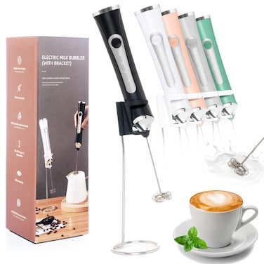 Rechargeable Milk Frother Handheld For Coffee,3 Speeds Frother Wand With Stand, Batidora De Mano Electrica,Coffee Frother With 2 Heads,Drink Mixer Electric Handheld,Kitchen Essentials(Black)