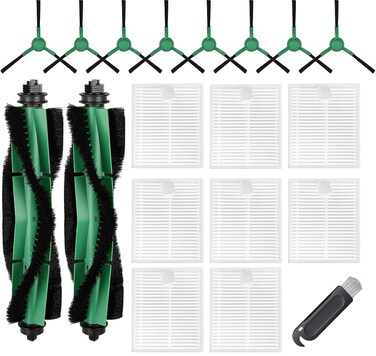 Replacement Parts Accessories for iRobot Roomba Combo Essential Vac 2 Y0110,Y0112,Y0140,Q0120 Q052 2 Main Brush Rollers, 8 Hepa Filters, 8 Side Brushes, 1 Brush Cleaning Tool caster wheel