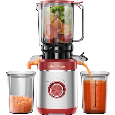 GlowWise Juicer Machines with Built-in Blades for Slicing Whole Fruits &amp; Vegetables, Cold Press Juicer with 4.35&quot; Large Feeding Chute, Easy to Clean, Quiet Masticating Juicer with High Juice Yield