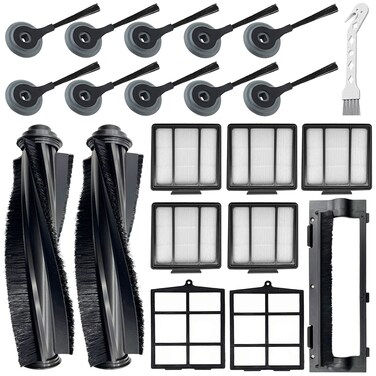 Tivcroxs 20 Pack Replacement Parts for Shark ION AV751 R85 RV850 S86 S87 S88 R71 R72 R75 RV761 RV771 RV871 AV752 AV753 Robot, 2Main Brush&amp;5Filters&amp;10Side Brushes&amp;2Pre-Filter&amp;1Brush Protect Guard
