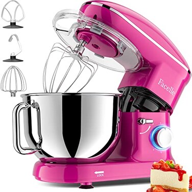 Facelle Stand Mixer, Electric Kitchen Mixer, 660W 6 Speed Tilt-Head stand mixer with Pulse Button, Attachments include 6.5 QT Bowl, Dishwasher Safe Beater, Dough Hook, Whisk &amp; Splash Guard - Purple
