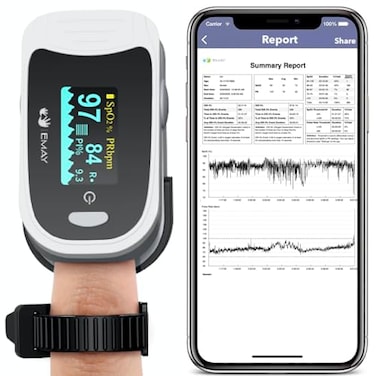 EMAY Sleep Oxygen Monitor with Built-in Recording Capability   Track Continuous Blood Oxygen Levels &amp; Pulse Rate Overnight   Provides Sleep Report &amp; Raw Data