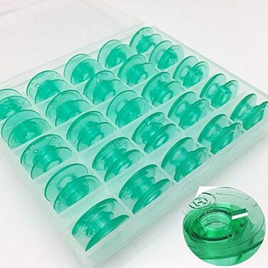 FQTANJU 25 Pieces/Box Green Transparent Plastic Bobbins - #4125615-45, for Viking Husqvarna Designer, Platinum, Lily Series and Also fit White Sewing Machine