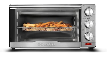 Gourmia GTF7350 6-in-1 Multi-function, Stainless Steel Air Fryer Oven - 6 Cooking Functions - Fry Basket, Oven Rack, Baking Pan &amp; Crumb Tray, Included + Recipe Book