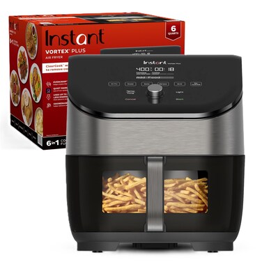 Instant Vortex Plus 6QT Air Fryer with Odor Erase Technology, 6-in-1 Functions that Crisps, Roasts, Broils, Dehydrates, Bakes &amp; Reheats, 100+In-App Recipes, from the Makers of Instant Pot,1700W,Black