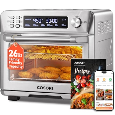 COSORI Smart 12-in-1 Air Fryer Toaster Oven Combo, Airfryer Convection Oven Countertop, Bake, Roast, Reheat, Broiler, Dehydrate, 75 Recipes &amp; 3 Accessories, 26QT, Silver-Stainless Steel
