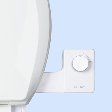 TUSHY Fresh Bidet: Ultra Slim Toilet Seat Attachment (Non-Electric Self-Cleaning Hygienic Nozzle) Easy DIY Install <10 Min   Adjustable Water Pressure Control, Silver Knob