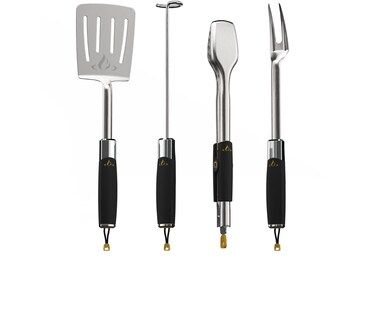 HALO Prime Essential Pellet Grill Kit   Heavy Duty Stainless Steel Cookware   Barbecue Tool Set   4 Piece Set