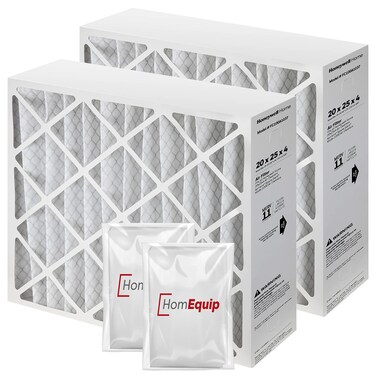 Honeywell 20x25x4 AC Furnace Air Filter, FC100A1037 Filter Replacement, Merv 11 Filter Media with Homequip Disposal Bag 2-Pack (Actual Size: 19.94 x 24.86 x 4.38 Inches)