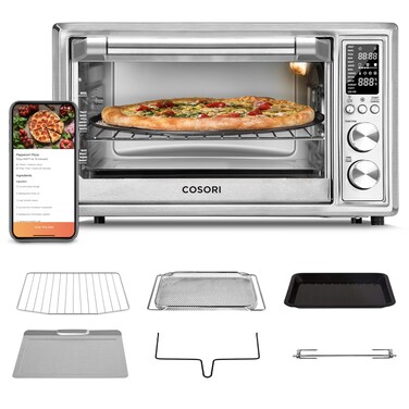 COSORI Air Fryer Toaster Oven Combo 13-in-1, 32Qt APP &amp; Voice Control Convection Oven Countertop, Bake, Broil, Roast, Dehydrate, Sous Vide, 134 Recipes &amp; 4 Accessories, Silver, Stainless Steel
