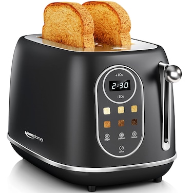 Keenstone Smart Touch Screen Toaster 2 Slice, Retro Wide Slot Stainless Steel Toaster with 6 Browning Levels, Reheat &amp; Defrost, for Bagel, Toast, Bread, Removable Crumb Tray, Black