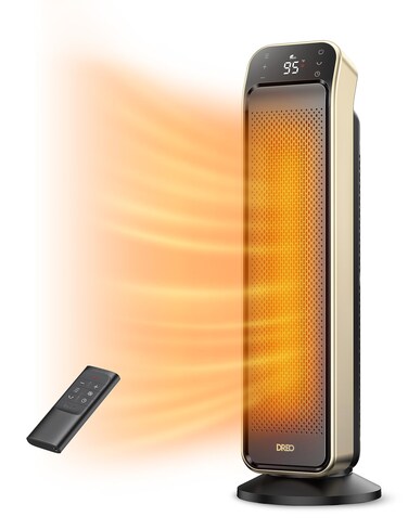Dreo Space Heater for Indoor Use, 25" 11.5ft/s Fast Electric Heater with Remote and Thermostat, 3 Modes, Overheating &amp; Tip-Over Protection, Portable Heater for Large Room, Bedroom, Office, Gold