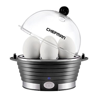 Chefman Egg-Maker Rapid Poacher, Food &amp; Vegetable Steamer, Quickly Makes Up to 6, Hard, Medium or Soft Boiled, Poaching/Omelet Tray Included, Ready Signal, BPA-Free, BLACK