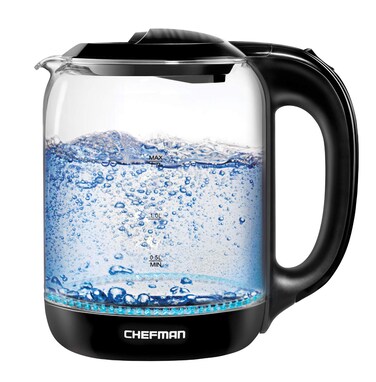 Chefman 1.7 Liter Electric Glass Tea Kettle, Fast Hot Water Boiler, One Touch Operation, Boils 7 Cups, Swivel Base &amp; Cordless Pouring, Auto Shut-Off