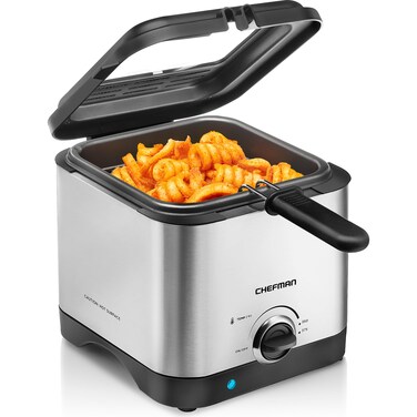 Chefman Fry Guy, The Most Compact &amp; Convenient To Deep Fry Comfort Food, Restaurant-Style Basket With A 1.6-Quart Capacity, Easy-View Window &amp; Adjustable Temp Control, Stainless - 1.5 Liter