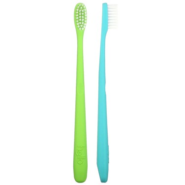 Hello, BPA-Free Toothbrushes, Soft, Green/Blue, 2 Toothbrushes