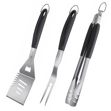 HAUSHOF Large Grill Accessories Heavy Duty BBQ Set Gifts for Men/Women - Premium Stainless Steel Spatula, Fork &amp; Tongs (16.5/16/16.5 in.), Barbecue Utensils Tool Kit Gift for Grilling Lover Outdoor