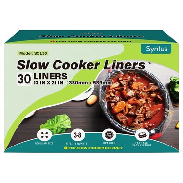 Syntus Slow Cooker Liners, 30 Count Cooking Bags Large Size Disposable Pot Liners Plastic Bags, Fit 3QT to 8QT for Slow Cooker Cooking Trays, 13"x 21", 30 Liners