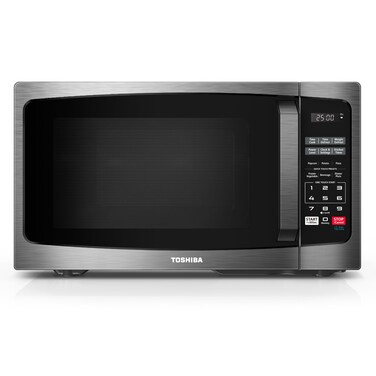 TOSHIBA ML-EM09PA(BS) Small Microwave Oven with 6 Auto Menus, Mute Function &amp; Child Lock, LED Lighting, Perfect for Apartment, 0.9 Cu Ft, 10.6 Inch Removable Turntable, 900W, Black Stainless Steel