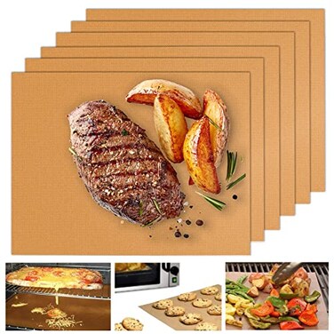 UBeesize Copper Grill Mats for Outdoor Grill, Set of 6 Heavy Duty Grill Mats, Non Stick BBQ Grill Mats &amp; Baking Mats, Resuable and Easy to Clean, Works on Gas Charcoal and Electric BBQ-15.75 x 13 Inch