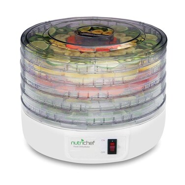 NutriChef Electric Countertop Food Dehydrator - Multi-Tier High-Heat Circulation Professional Food Preserver, Fruit, Vegetable Dryer, Meat or Beef Jerky Maker w/ 5 Stackable Trays - AZPKFD12