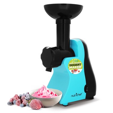 NutriChef Electric Frozen Fruit Dessert Maker - Fruit Sorbet Machine - Make Ice Cream, Dessert, Gelato, Smoothies, Slushies &amp; Frozen Yogurt - Includes Food Plunger &amp; Recipe Book - Blue