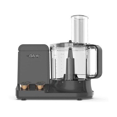 NutriChef Food Processor 2 Liter Capacity - Multipurpose &amp; Ultra Quiet Powerful Motor - Includes 6 Attachment Blades - 12 Cup Capacity - Pre-Set Speed For Easy Use - Black Chrome &amp; Space Gray