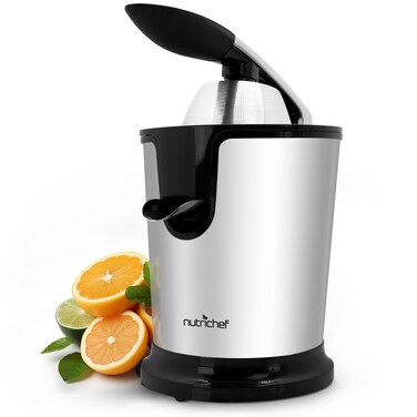 NutriChef Electric Juicer Stainless Steel Machine-160W Power Juice Press,Citrus Juicer &amp; Squeezer Masticating Machine-Easy to Clean-Includes Handle &amp; Cone for Maximum Juice Masticating &amp; Extraction