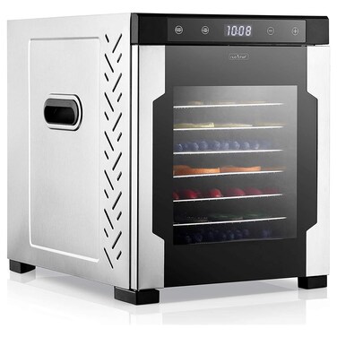 NutriChef Electric Countertop Food Dehydrator Machine - 900-Watt Premium Multi-Tier Meat Beef Jerky Maker Fruit/Vegetable Dryer w/ 10 Shelf Stainless Steel Trays, Digital Timer, One Size, Black