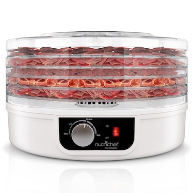 NutriChef Food Dehydrator - Dehydrate Beef Jerky, Meat, Mushrooms, Fruits &amp; Vegetables at Home   Utilizes High-Heat Circulation for Even Dehydration   Includes 5 Easy-to-Clean Trays   White