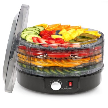 NutriChef Electric Countertop Food Dehydrator - Professional Multi-Tier Food Preserver - Dehydrates Fish, Meats, Mushrooms, Fruits &amp; Vegetables - 5 Easy to Clean Stackable Trays., One Size, Black