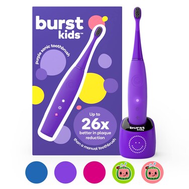 Burst Kids &amp; Toddlers Electric Toothbrush (Purple)   Soft Bristles   Two Minute Timer   Rechargeable Battery   Easy-Grip Silicone Handle   2 Modes for Healthy Smiles   Ages 3+