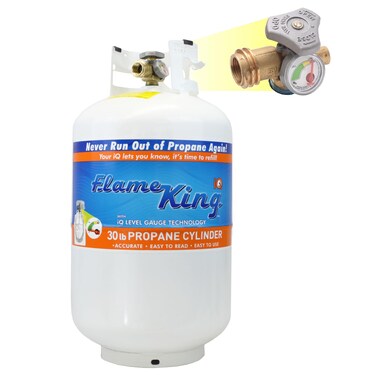Flame King YSN330 30lb Steel Propane Tank Cylinder with Gauge and OPD Valve for Grills and BBQs, Camping, Fishing, &amp; Outdoor Activities, White