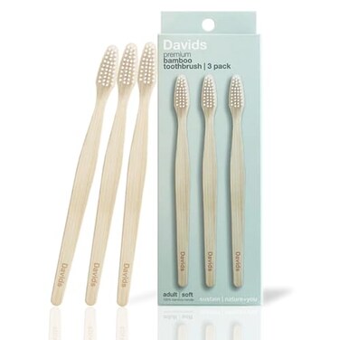 Davids Premium Bamboo Soft Bristle Toothbrush - 3 Pack   BPA Free, Eco-Friendly, Sustainable High Performance Bristles to Improve Oral Health Naturally   100% Natural Bamboo Handle