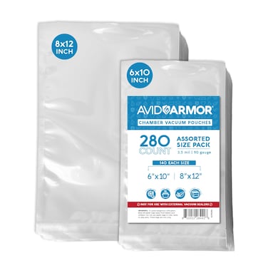 Avid Armor Chamber Machine Pouches 3.5mil, Pre-Cut Chamber Vacuum Sealer Bags, Heavy Duty Seal Pouch, BPA-Free Chamber Sealer, Assorted Size Pack, 6"x10", 8"x12" - Pack of 280