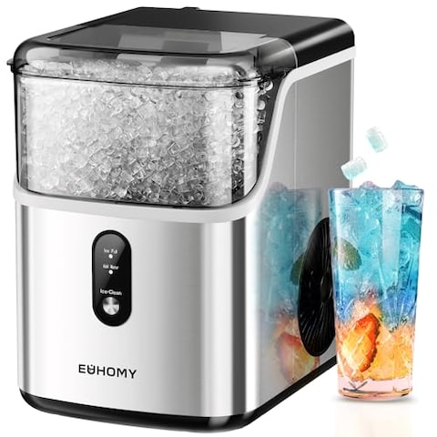 EUHOMY Nugget Ice Makers Countertop, Pebble Ice Maker Machine with 35lbs/24H Soft Ice, Self-Cleaning Sonic Ice Maker with Ice Scoop&amp;Basket, Pellet Ice Maker for Home/Kitchen/Office(Stainless Steels)
