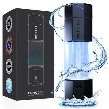Echo Go+ Hydrogen Water Bottle - Water Ionizer Up to 4.5PPM - SPE &amp; PEM Hydrogen Water Generator - Alternative to Hydrogen Water Pitcher - Black Hydrogenated Water Bottle