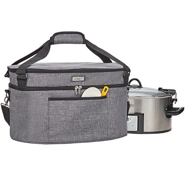 HOMEST Slow Cooker Bag for Crock-Pot 6-8 Quart, Insulated Travel Carrier with Easy to Clean Lining, Carry Case with Top Zip Compartment and Accessory Pocket