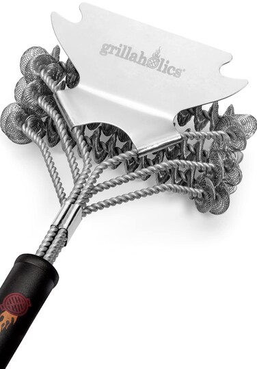 Grillaholics Grill Brush Bristle Free - Safe Grill Cleaning with No Wire Bristles - Professional Heavy Duty Stainless Steel Coils and Scraper - Lifetime Manufacturers Warranty