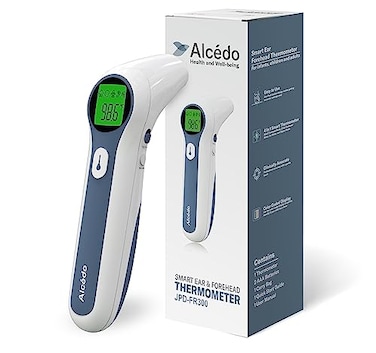 Alcedo Forehead and Ear Thermometer for Adults, Kids, and Baby   Digital Infrared Thermometer for Fever   Touchless, Instant Read, Medical Grade   Pouch and Batteries Included