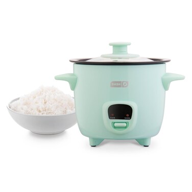 DASH Mini Rice Cooker Steamer with Removable Nonstick Pot, Keep Warm Function &amp; Recipe Guide, .5 Quart, for Soups, Stews, Grains &amp; Oatmeal - Aqua
