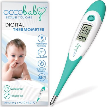 OCCObaby Clinical Digital Baby Thermometer - LCD, Flexible Tip, 10 Second Quick Accurate Fever Read Rectal Oral &amp; Underarm Use - Waterproof Thermometer for Infants &amp; Toddlers