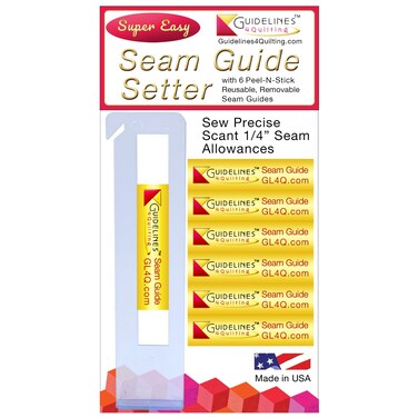 Guidelines4Quilting Super Easy Seam Guide Setter with 6 Reusable Adhesive Seam Guides - Made in The USA - Achieve Precise 1/4-Inch Seams for Quilting - Compatible with Any Sewing Machine