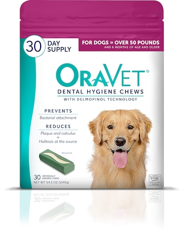 ORAVET Dental Chews for Dogs, Oral Care and Hygiene Chews (Large Dogs, Over 50 lbs.) Pink Pouch, 30 Count (Pack of 1)