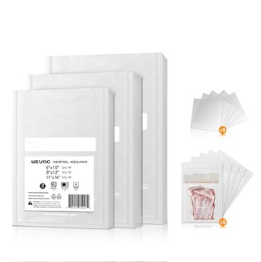 6" x 10", 8" x 12" and 11" x 16" Precut Vacuum Sealer Bags, 150 Count, Includes 5 Liquid Block Bags &amp; 5 Bone Guard Pieces, Heavy Duty for Food Storage, Sous Vide &amp; Meal Prep, Wevac