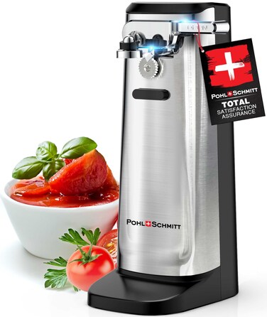 POHL SCHMITT Electric Can Opener Smooth Edge with Knife Sharpener And Bottle Opener - Easy Push Down Lever - All Standard-Size &amp; Pop-Top Cans, Durable Stainless Steel &amp; ABS, Kitchen Accessories